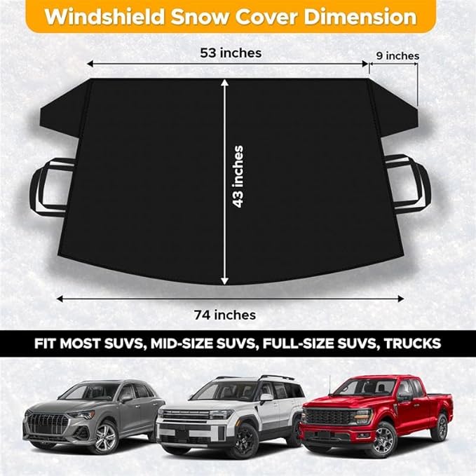 EcoNour Windshield Cover for Ice and Snow | Windshield Snow Cover with Side Mirror Cover & Wiper Protection | Oxford Fabric Winter Cover for Pickup Trucks, SUV & Mini Van | X-Large (74"x43")