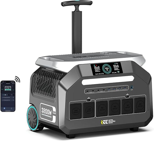 IEE 3200W Portable Power Station P3200, 2048Wh Solar Generator, 1800W AC Charging & 1000W Solar Charging, LiFePO4 Battery Generator for Home Backup, Camping, RV, Emergencies (P3200 Power Station)