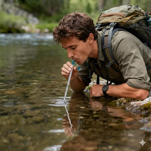 Personal Survival Straw.316L Stainless Steel Reusable Water Filter Straw Portable Water Purifier Straw for Camping Hiking Backpacking Travel, Emergency Survival Gear（ Dark Green,1 Pcs）