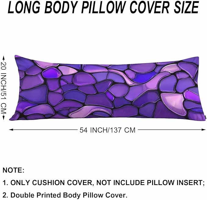 Outdoor Pillows Body Pillow Cover Glass Mosaic, Abstract Stained Mosaic Lumbar Body Pillow Case Body Cushion Covers Bed Body Pillowcases for Bedroom,Couch,Sofa 20"X54", Violet