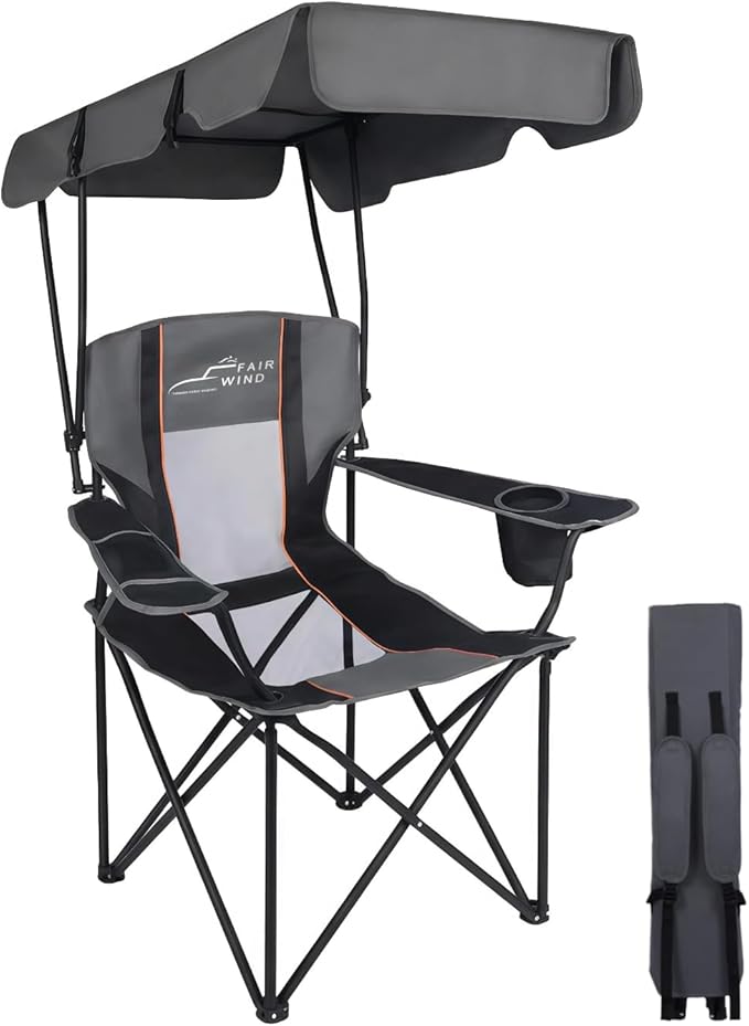 FAIR WIND Portable Canopy Camping Chair 380 LBS Capacity Heavy Duty Oversized Folding Lawn Chair with Sunshade for Beach, Fishing, Sports & Outdoors