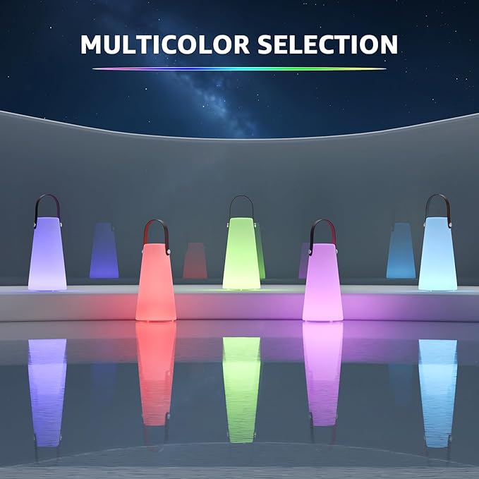 2 Pack Outdoor Lamps, NiceBuy Rechargeable Outdoor Lanterns Table Lamp with IP44 Waterproof, Battery Operated Portable Hanging Cordless Outdoor Lamp RGB Colors for Patio Camping Balcony Porch