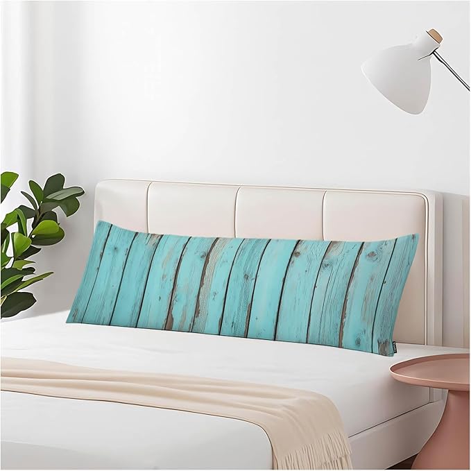 Blue Wood Body Pillow Pillowcase Turquoise Wooden Teal Farmhouse Body Pillow Cushion Covers, 20x54 Inch Bedding Body Pillows Protector Large Pillow Cases for Home Couch Sofa