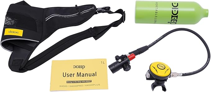 Mini Scuba Tank 1L Portable Refillable Oxygen Cylinder for Diving, 15-20 Mins Underwater Dive Gear with Pressure Gauge, Emergency Valve, for Snorkeling & Backup Air Source