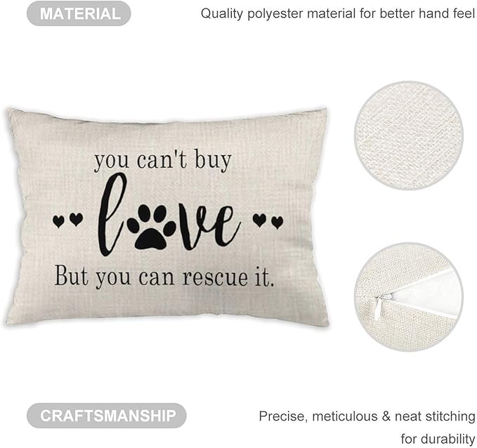 ITFRO Nice Dog Lover Gift to Sister Paw Prints You Cant Buy Love But You Can Rescue It Burlap Cream Throw Pillow Case Cushion Cover Couch Sofa Decorative Rectangle 12x20 Inches (Love)