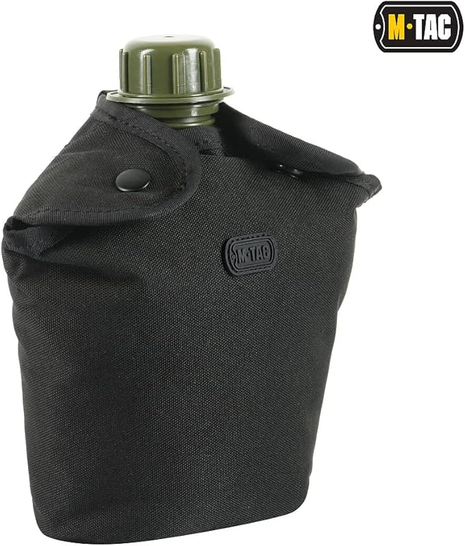 M-Tac MOLLE Canteen Pouch – Tactical Water Bottle Carrier, 600D PVC‑Coated Polyester, Fits 40 oz Canteens, MOLLE Backpack/Vest Attachment (Black)