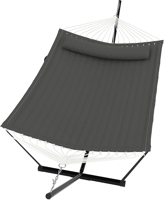 Garvee﻿ 2 Person Hammock with Stand for Outside, Double Hammock with Stand and Pillow, Max 450 Lbs Capacity with Balance Rope, Large Hammock for Outdoor Patio Backyard Poolside
