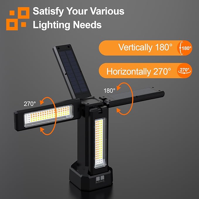iodoo 13200mAh Rechargeable Solar Work Light with Remote and Portable Carrying Bag, 8000 Lumen Stepless Dimmable, 4 Lighting Modes, White/Warm/Nature/SOS for Outdoor Camping Car Work Emergency Light