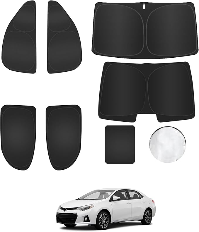 8PCS Windshield Sun Shade for Toyota Corolla 2019-2024 2025 Accessories- Full Coverage Front Rear Side Triangular Window Shade Cover Sun Visor Kit - UV Ray & Privacy Protection for Camping
