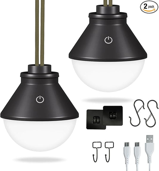 2-Pack LED Camping Lantern Rechargeable 5000mAh with Magnetic, 600LM Waterproof Battery Powered Hanging Tent Light, USB Cordless Portable Dimmable for Power Outages Hunting Survival Gear Outdoor