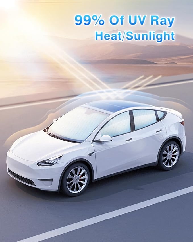 New Upgraded Window Shades for Tesla Model Y 2020-2025 Sun Protection UV-Resistant Fabric All-Round Sunshade Convenient Rest Accessories for Model Y Windshield Side Rear Silver & Black Full Set 8PCS