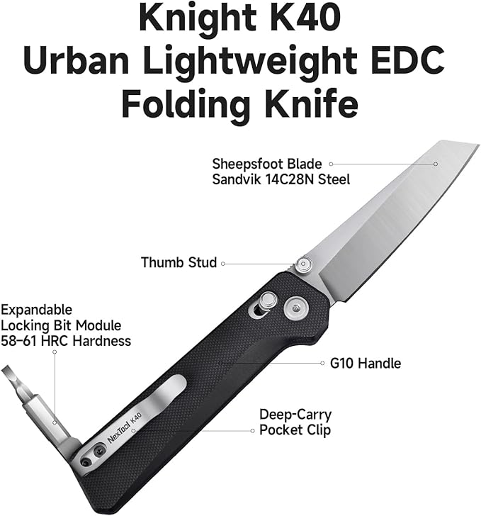 NEXTOOL Knight K40 Folding Pocket Knife,EDC Multitool with 3" 14C28N Steel Blade and G10 Handle,Axis Lock,Bits Adjustable to 90°and 180°,Multi tool knife for Cmping,Hiking,Survival,Gifts for Men