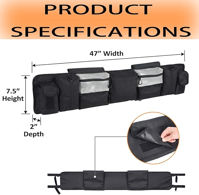 UTV Overhead Storage Bag for Kubota RTV400 2010–2016, Roll Bar Organizer with Multiple Zipper Pockets, Roof Cargo Bag for Side by Side Accessories