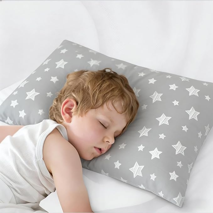 Biloban Youth Pillow for Sleeping 16" x 22", Kid Pillow 16" x 22" for Small Travel Bed, Nap Pillows, Soft & Skin-Friendly Small Pillows for Sleeping, (Grey Star)