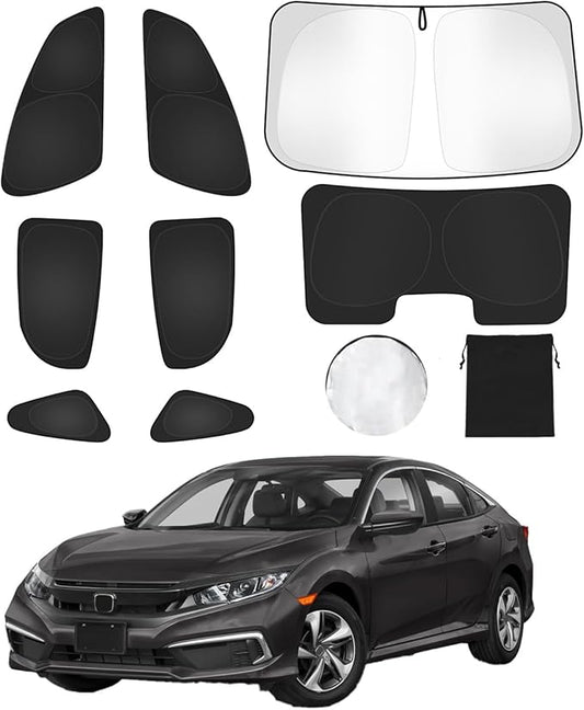 8PCS Window Shades for Honda Civic 2016-2021 (NOT for Hatchback) Accessories Car Full Windows Windshield Sun Shade with Steering Wheel Storage Bag-Sun Block Privacy Protection for Camping