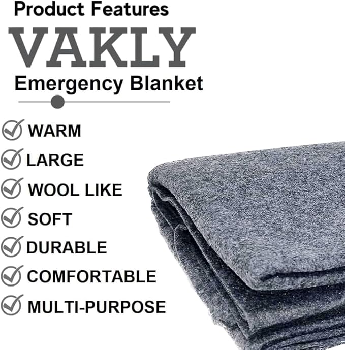 Vakly Emergency Throw Blanket [80’’x40’’] Disposable Fleece Military Cover – for Traveling, Camping, Car, Outdoor Survival, Homeless Shelters & Everyday Use (5, Gray, 40" x 80")