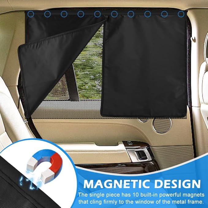 2 Pack Car Window Shades with 10 Strong Magnets 26.8"x18.5" Dual Layer Car Rear/Side Window Sunshade - Full Blackout Semi-Transparent 2-in-1 Universal Auto Sun Shade Privacy Screen