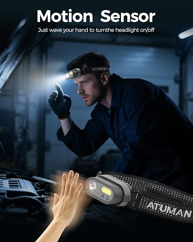 Rechargeable LED Headlight,2 Pack Headlamp with Motion Sensor, 8 Light Modes,1200 Lumens Dual Beam,Head Lamp 39H Long Battery Life,Camping Light with Charging Case for Hiking,Outdoor,Fishing