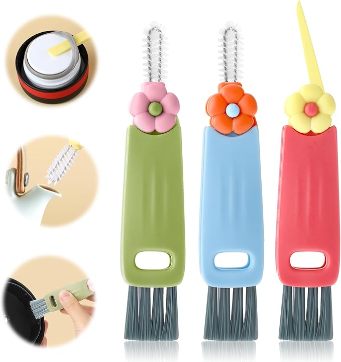 3Pcs 3 in 1 Cup Lid Cleaning Brush with 3Pcs 7.87inch Straw Cleaning Brush, Multifunctional Gap Cleaning Brush Portable Cup Brush Cleaner for Water Bottle Cup Lids Gaps Corners Straw Cleaning