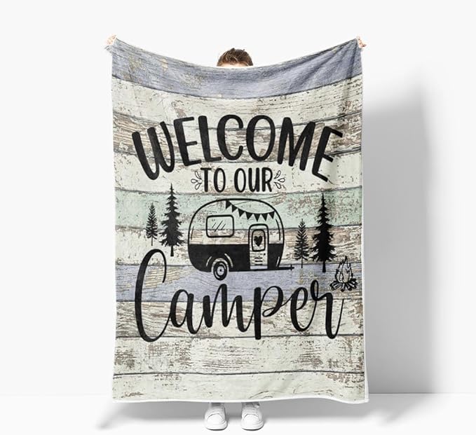 Travel Blanket, Camping Lovers Gift Ideas for Men or Woman, Campsite Outdoors RV Camper Hiking Blanket,Super Soft Flannel Blankets Gifts for Sofa Couch Bed Camper Outdoor 60"x90"