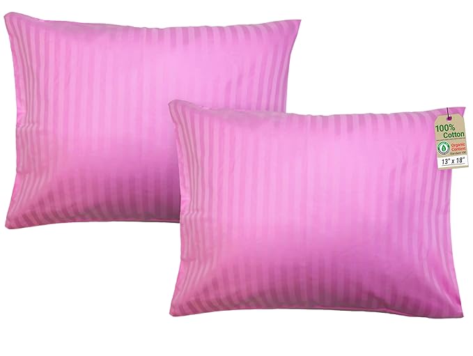 ZPECC Toddler Pillow with Pillowcase 2 Pack - 13x18 Organic Cotton Hypoallergenic Kids Pillow, Baby Essentials for Travel Crib Daycare Stroller (Intended for Age 2 and up) Pink Stripe