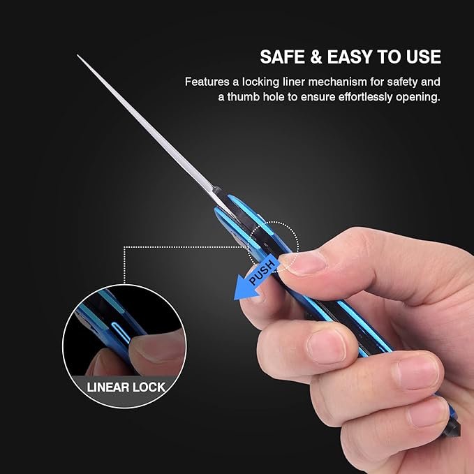 FUNBRO EDC Multitool Carabiner with Knife, Bottle Opener, Window Breaker and Screwdriver, Survival Knives Tools for Men Outdoor Camping (Blue)