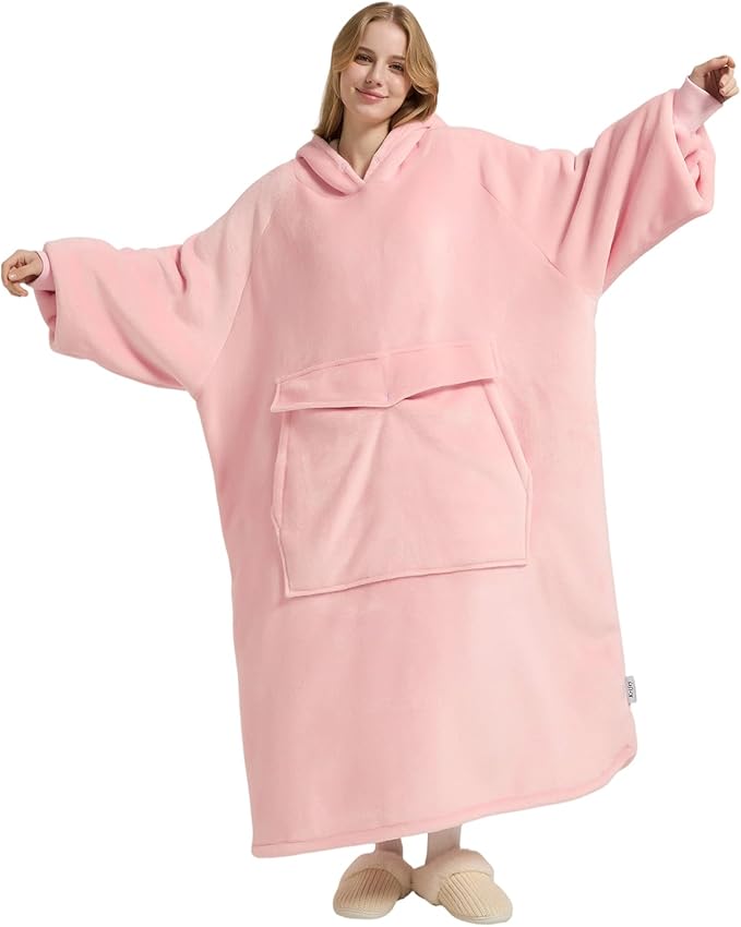 Krifey Big & Tall Wearable Blanket Hoodie with Cat Pocket, Extra Long Oversized Fleece Blanket for Adults, Cozy Birthday Gifts, Christmas Gifts