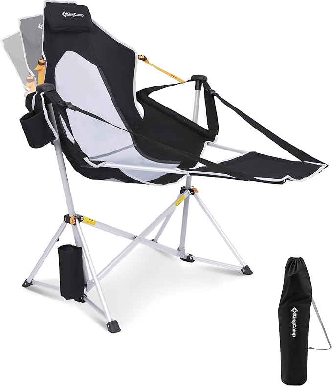 KingCamp Hammock Chair with Footrest – Heavy Duty Swinging Rocking Camping Chairs for Adults up to 400lbs, Folding Portable Oversized Rocker with Cup Holder & Pillow for Outdoor Beach Lawn RV Sports