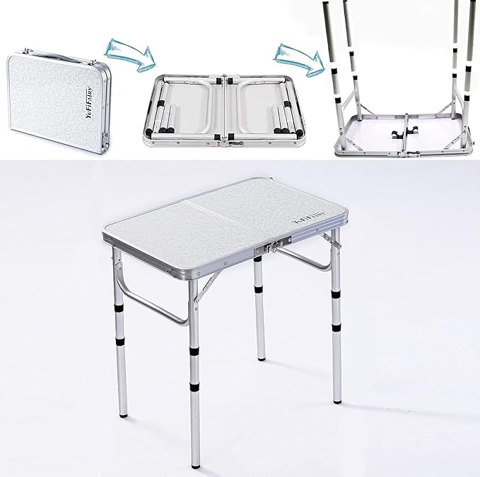 YUFIFAIRY Small Folding Table Portable, 24''L x16''W Foldable Camp Table with 3 Adjustable Height, Indoor Outdoor Lightweight Aluminum for Outdoor Cooking Picnic, (3 Heights)