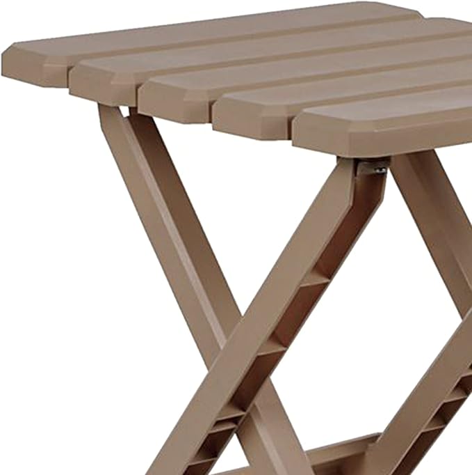 Camco Adirondack Portable Outdoor Camping Small Weatherproof Rustproof Durable Plastic Folding Side Table for Indoor and Outdoor Use, 2 Pack, Taupe