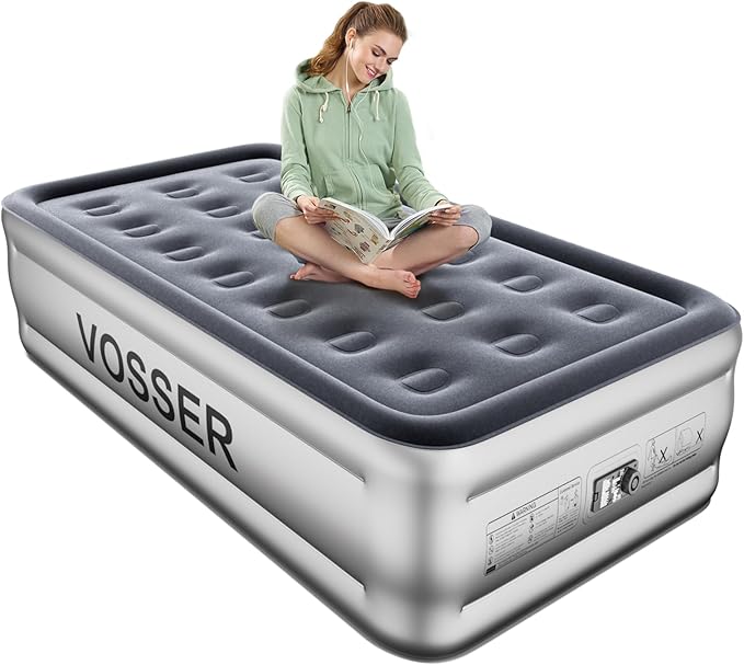 VOSSER Twin Air Mattress with Built in Pump,18” Raised Blow Up Mattress,Inflatable Mattress in 2 Mins,Single Twin Size Air Mattress for Camping,Floor&Travel, Air Bed for Adults,330LB Max