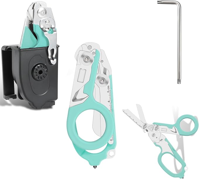 6-in-1 trauma shears - emergency responders, outdoor emergencies, medical staff, and outdoor camping, Gift box packaging with scissors storage K sheaths (Aqua blue)