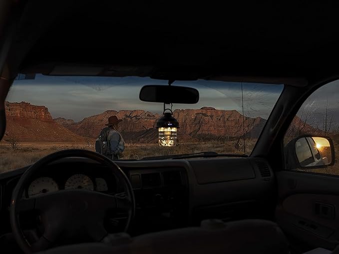 Barebones Beacon Hanging Light – State Grey, Rechargeable LED Camping Lantern with Adjustable Brightness – Weatherproof Vintage-Style Hanging Lantern for Outdoor Adventures and Year-Round Use