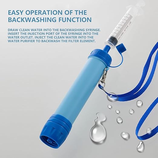 Portable Water Filter Straw with Storage Bag, Backwash Device, Camping Emergency Filtration System