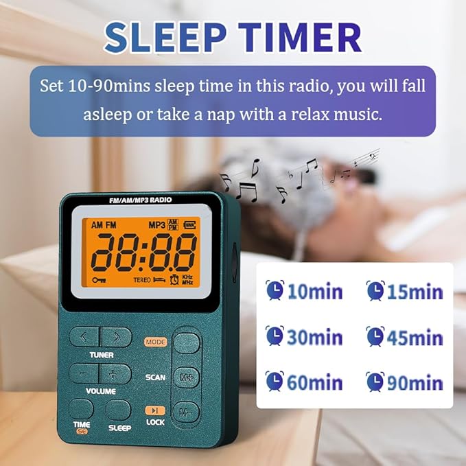 Portable Radio AM FM, Rechargeable Pocket Speaker with Best Reception Digital Tuning, MP3, Stereo Earphone, Large LCD Screen, TF Card Socket, Transistor Radio for Jogging/Gym/Camping…
