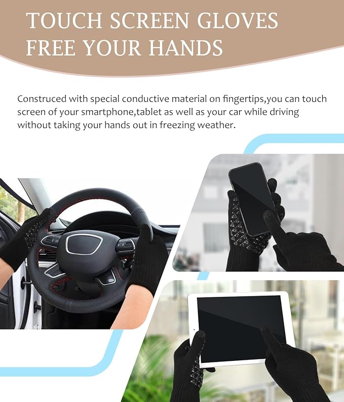 LCZTN Winter Beanie Hat and Touchscreen Gloves Set for Men and Women,Beanie Gloves Set with Warm Knit Fleece Lined
