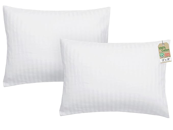 ZPECC Toddler Pillow with Pillowcase 2 Pack - 13x18 Organic Cotton Hypoallergenic Kids Pillow, Baby Essentials for Travel Crib Daycare Stroller (Intended for Age 2 and up) White Stripe