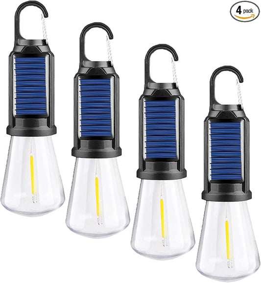 Solar Tent Camping Light Bulb Rechargeable Portable LED Camping Lantern3 Lighting Modes Tungsten Light Tent Lamp with Clip Hook for Camping, Hiking, Backpacking, Emergency Outage (T02)