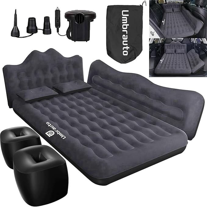 Umbrauto Inflatable Car Mattress Bed: SUV Camping Air Bed for Truck Backseat with Pump & Pillows, Car Sleeping Airbed for Van Back Seat