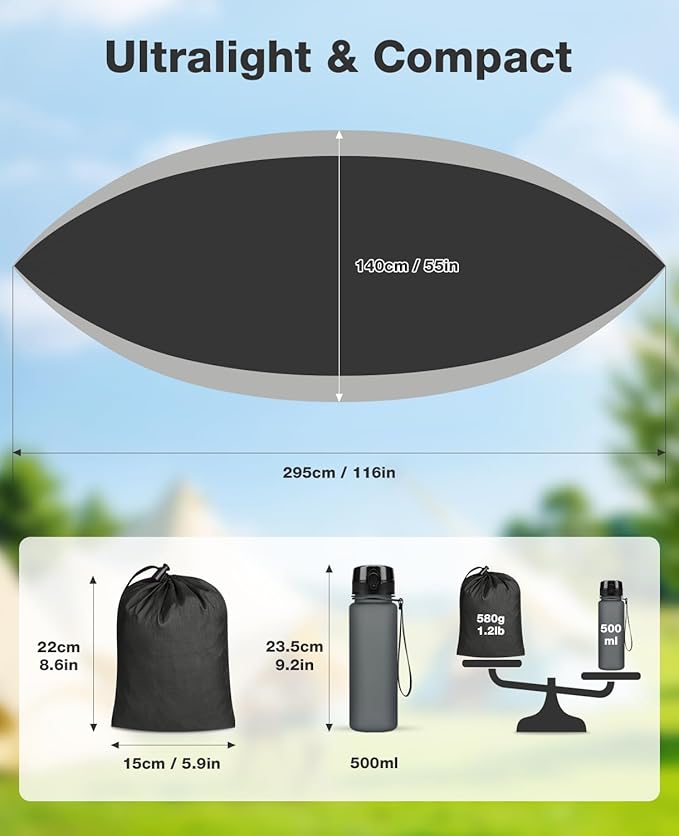MOSFiATA Camping Hammock, Heavy Duty up to 700lbs with 2 Tree Straps and Attached Carry Bag Portable Outdoor Hammock for Backpacking Hiking Travel,Beach（Black Grey