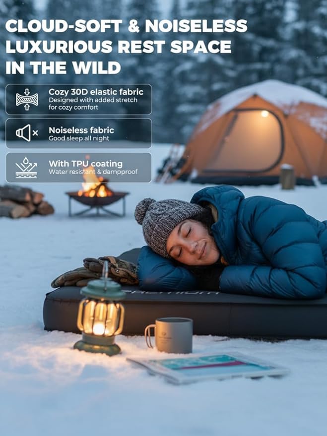 KingCamp PREMIUM SINGLE Self Inflating Sleeping Pad, 7.5 R-Value Air & Foam Camping Mattress, 3" Thick Insulated Sleeping Pad with Pump Sack for Car Camp Tent, PVC Free, Single Black