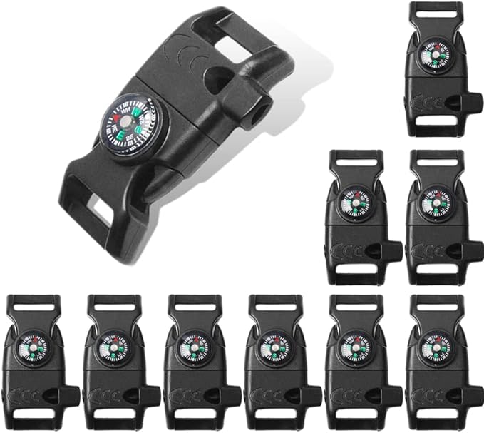 CooBigo 5/8" Compass Whistle Buckle Plastic Paracord Bracelet Outdoor Camping Emergency Survival Travel Kits