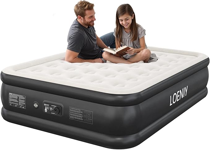 Full Air Mattress with Built-in Pump, 18” High Inflatable Mattress with Storage Bag, 3 Mins Easy Inflation/Deflation Blow up Mattress, Flocked Top Inflatable Bed for Camping, Guests & Adults