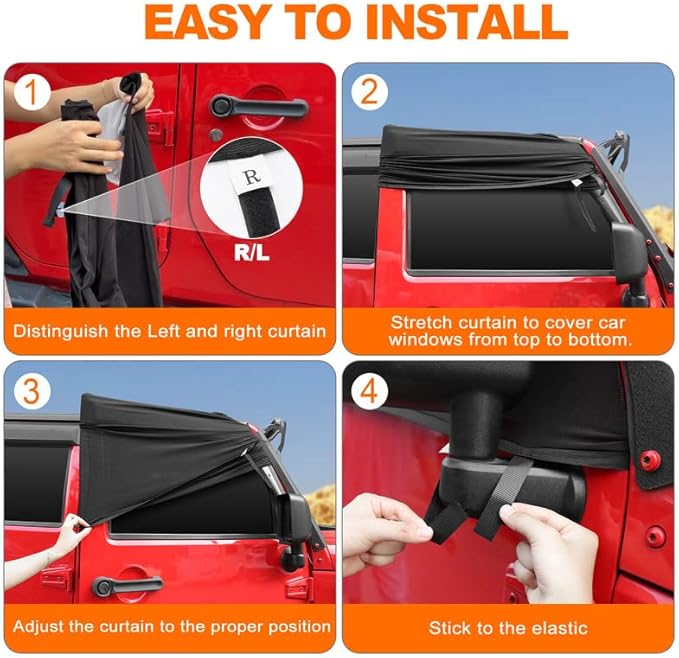 Car Window Screens for Camping, Blackout Shades for Car Side Windows,Jeep Window Covers Fit for Jeep Wrangler, Jeep Cherokee, Compass, Grand Cherokee, Liberty, Renegade, Rubicon, Gladiator JT