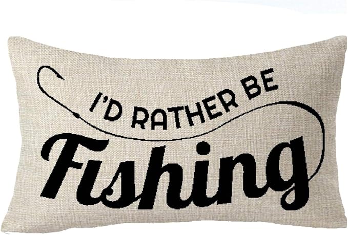 I'd Rather Be Fishing Gift to Fishing Enthusiast Club Throw Pillow Cover Cushion Case Cotton Linen Material Decorative 12x20 inches