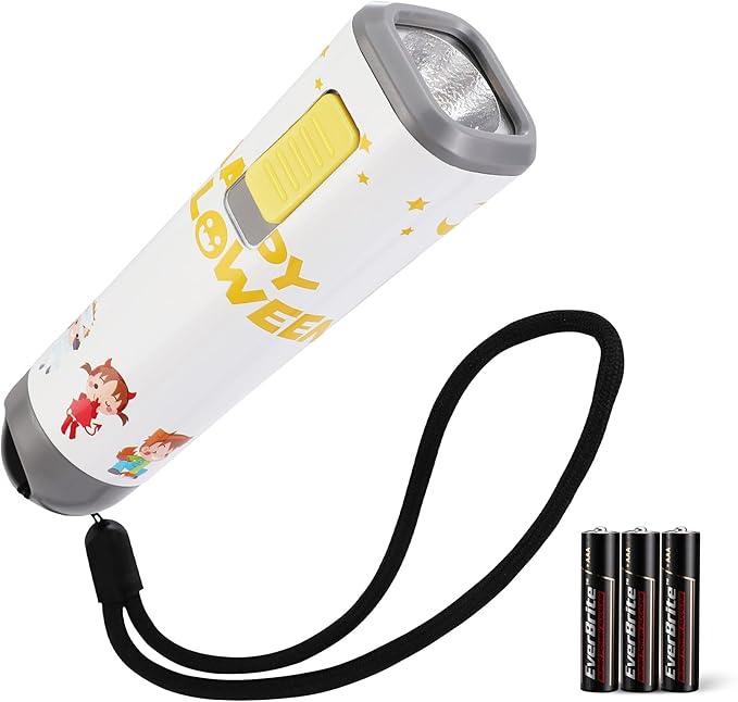 EverBrite Halloween Flashlights Halloween Gifts, Small LED Flash Light Handheld Torch with Lanyard 3AAA Battery Included, 1 Pack-White, E012068AE