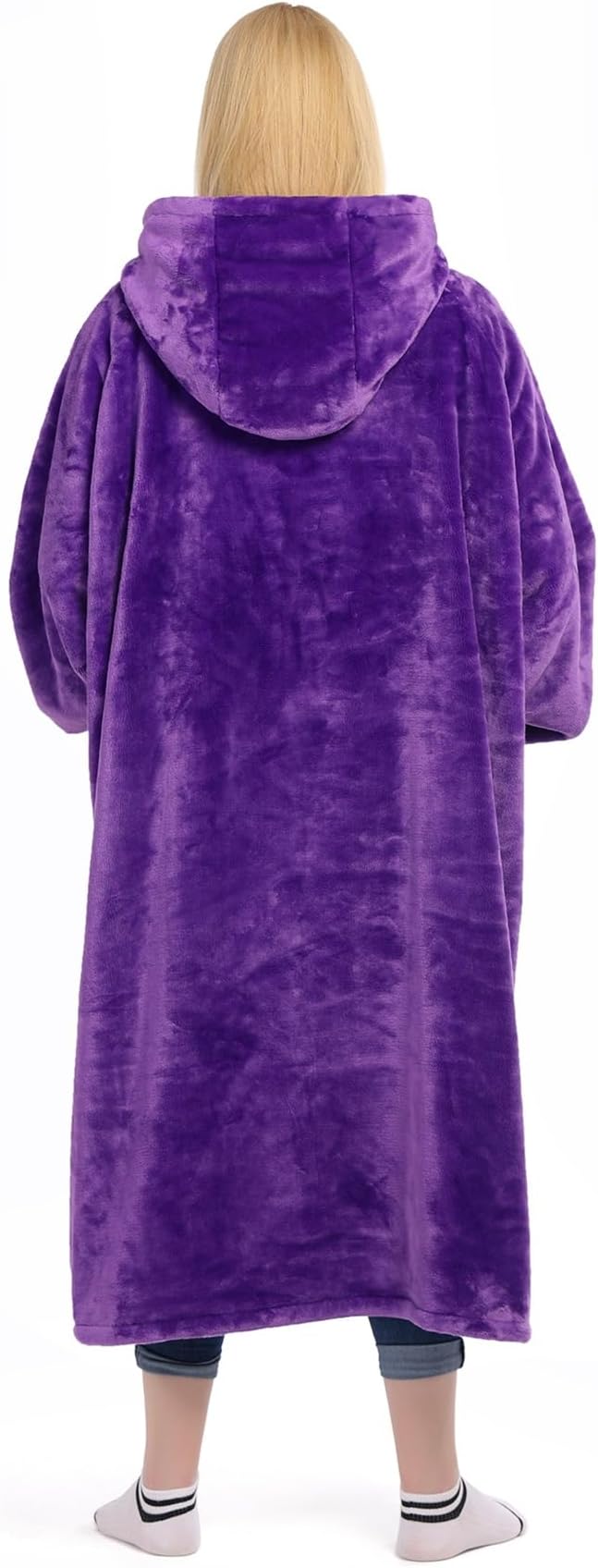 Waitu Wearable Blanket Sweatshirt Gifts for Women and Men, Warm and Cozy Giant Blanket Hoodie, Thick Flannel Blanket with Sleeves and Giant Pocket - Violet