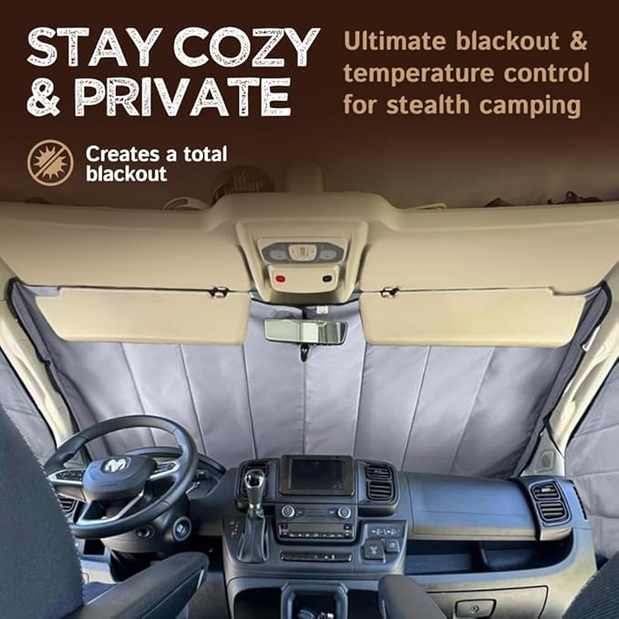 Living in a Bubble Insulated Blackout Window Covers for RAM Promaster 2014-Current (Windshield 2014-Current)