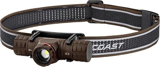 Coast XPH30R 1500 Lumen USB-C Rechargeable Dual Power Headlamp with Twist Focus Beam and Magnetic Base, 4.37 oz. - Desert/Tan