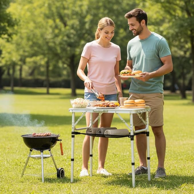 YUFIFAIRY Small Folding Table Portable, 24''L x16''W Foldable Camp Table with 3 Adjustable Height, Indoor Outdoor Lightweight Aluminum for Outdoor Cooking Picnic(10"/19"/27.5"
